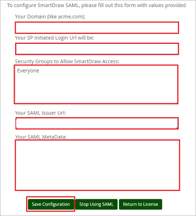 Screenshot shows the Configuration page where you can enter the values described.