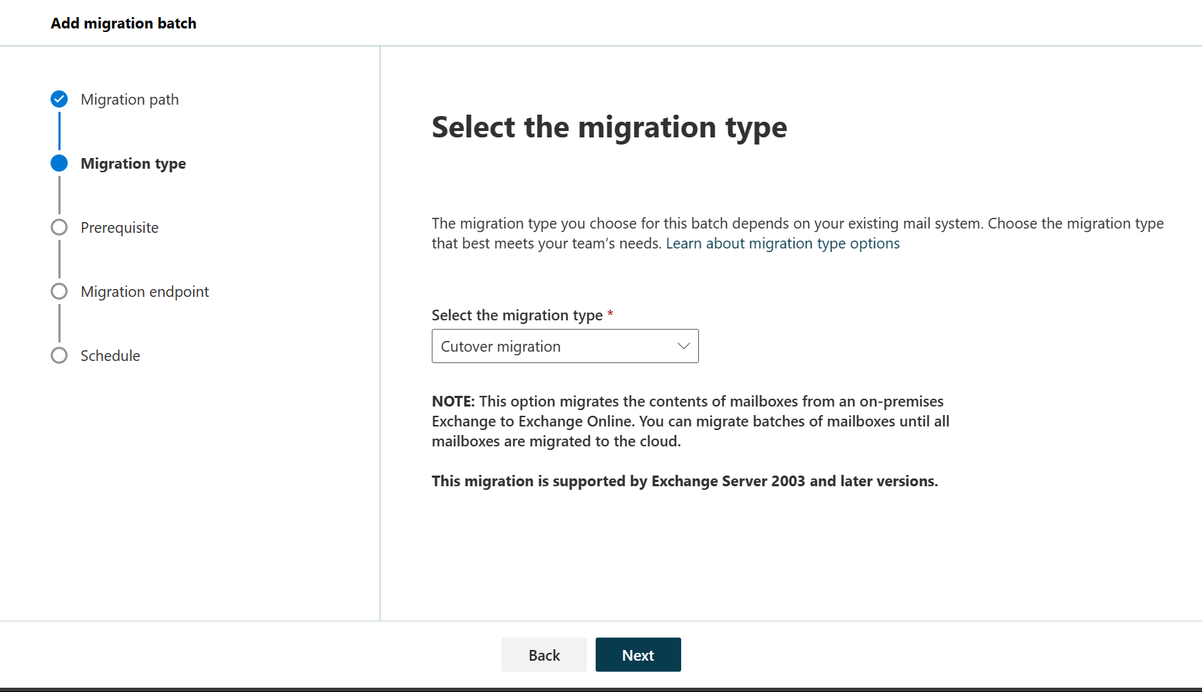 seleccionar el tipo de migración