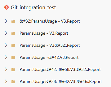 Captura de pantalla de los nombres de los directorios de Git que contienen los elementos de Fabric.