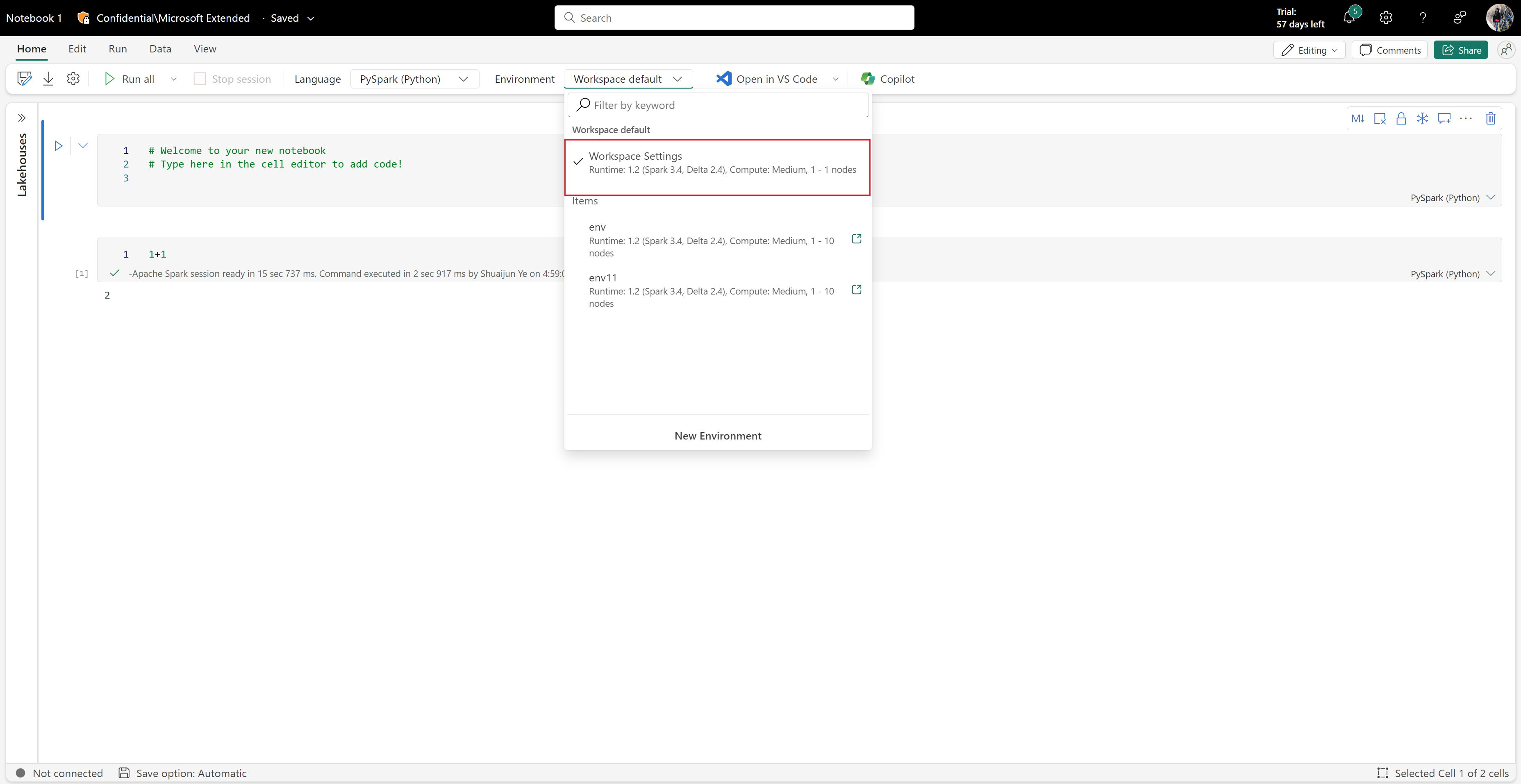 Captura de pantalla del rango efectivo en la configuración del área de trabajo.