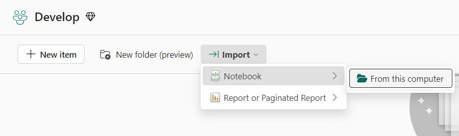 Captura de pantalla que muestra dónde encontrar las opciones de los cuadernos en el menú Crear.