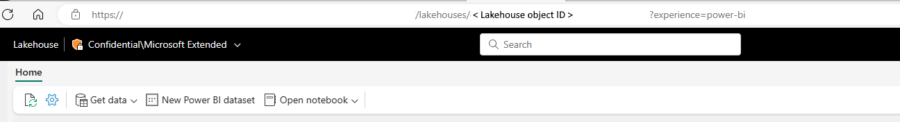 Captura de pantalla que muestra el id. de objeto de Lakehouse.