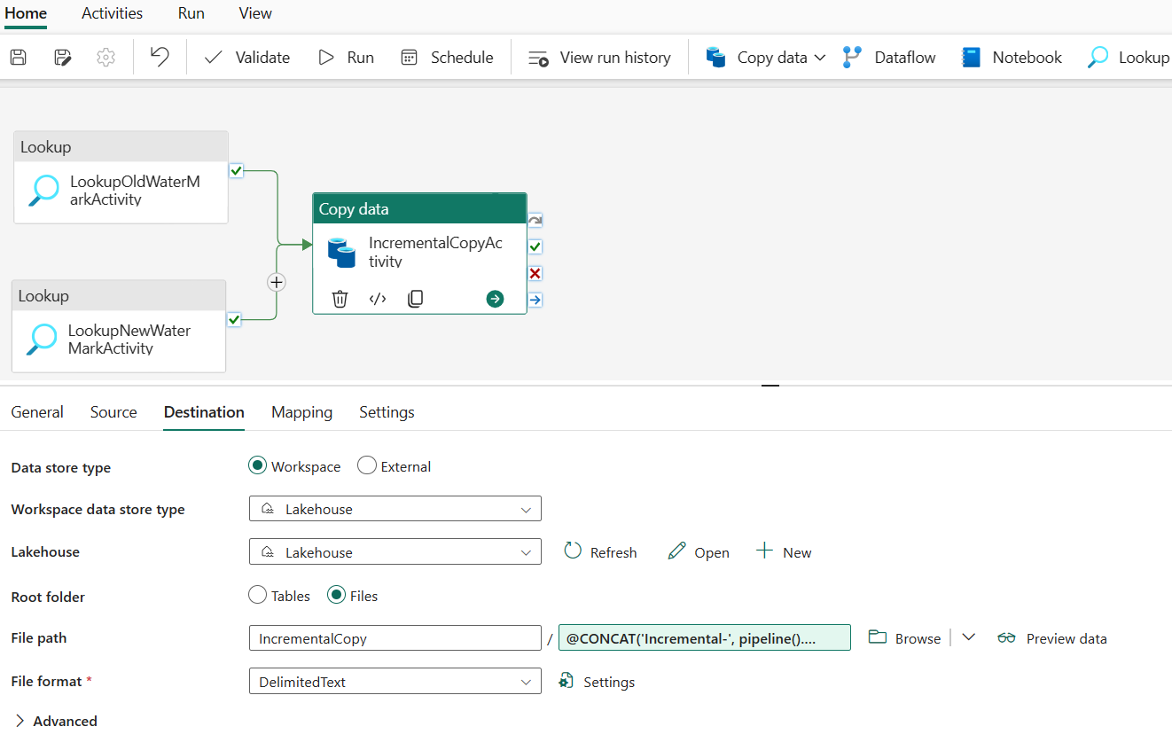 Captura de pantalla que muestra la configuración del destino de la copia.