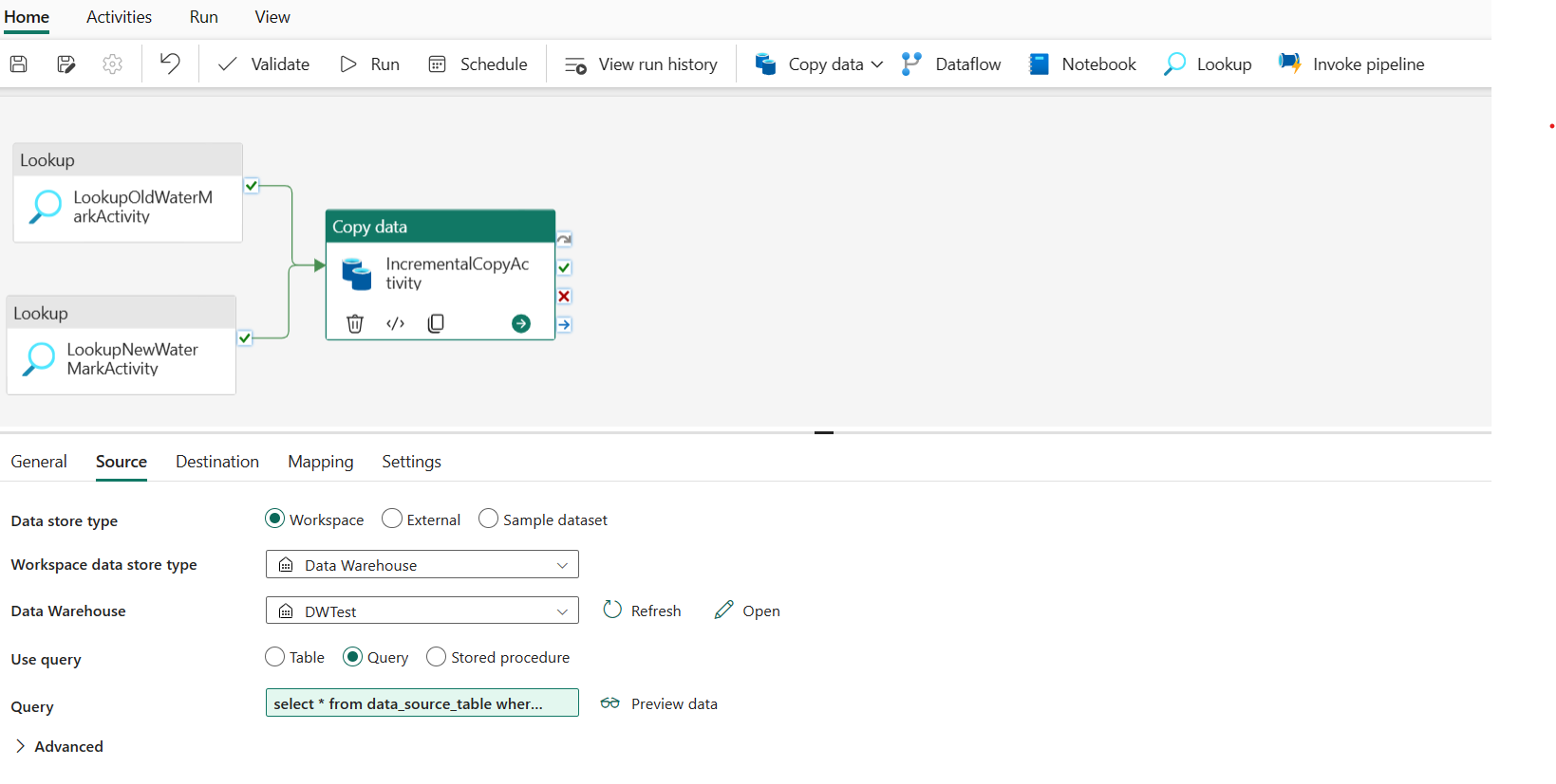 Captura de pantalla que muestra la configuración del origen de la copia.