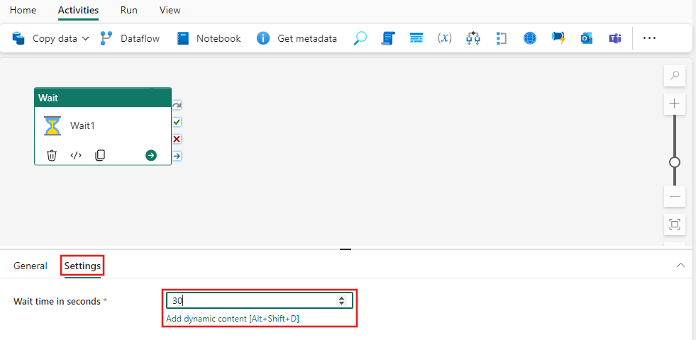 Captura de pantalla que muestra la pestaña Configuración de actividad de espera.