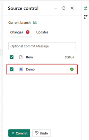 Captura de pantalla del portal de Fabric del almacenamiento en la configuración del control de código fuente.