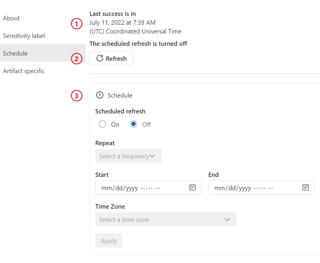 Captura de pantalla que muestra la configuración del programador de Fabric.