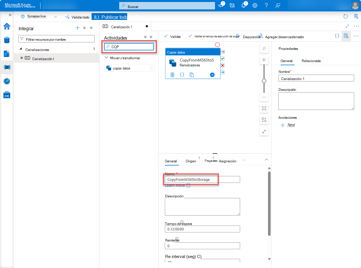 Captura de pantalla de la página de integración con Mover y transformar y copiar datos resaltados.