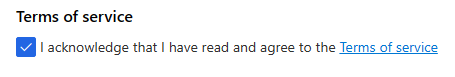 Screenshot showing the Terms of Service check box.