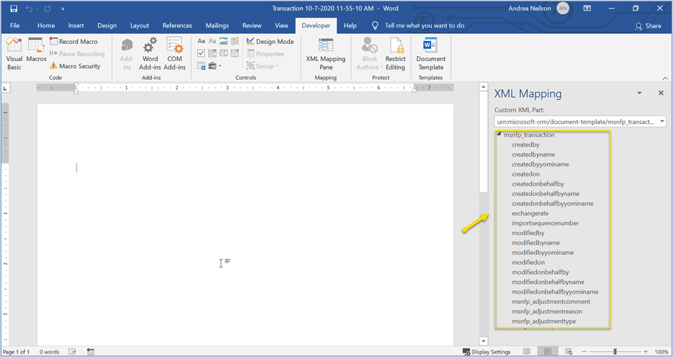 Insert dynamic fields from the XML Mapping list.