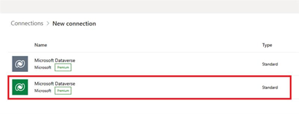 Screenshot of selecting Microsoft Dataverse.