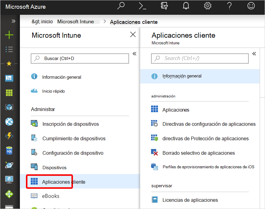 Captura de pantalla de las acciones de acceso de protección de aplicaciones de Intune