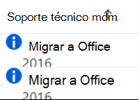 Captura de pantalla que muestra la configuración anterior de Office que no se admite y sugiere migrar a una versión compatible en Microsoft Intune.