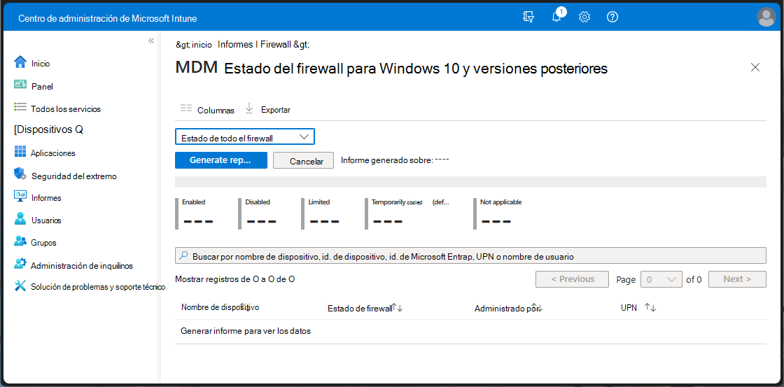 Ver el informe de estado del firewall