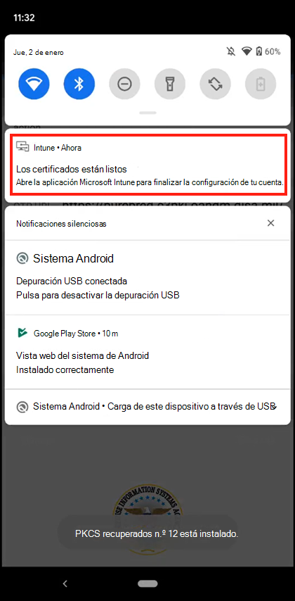 Captura de pantalla de la pantalla Permitir el acceso a certificados