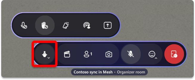 Captura de pantalla de las herramientas del organizador en la aplicación Mesh en la que se muestran las opciones de varias salas disponibles.