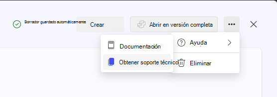 Búsqueda de los detalles de soporte técnico en el generador de agentes