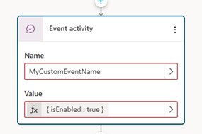 Captura de pantalla que muestra el menú de configuración para un nodo de actividad de evento.