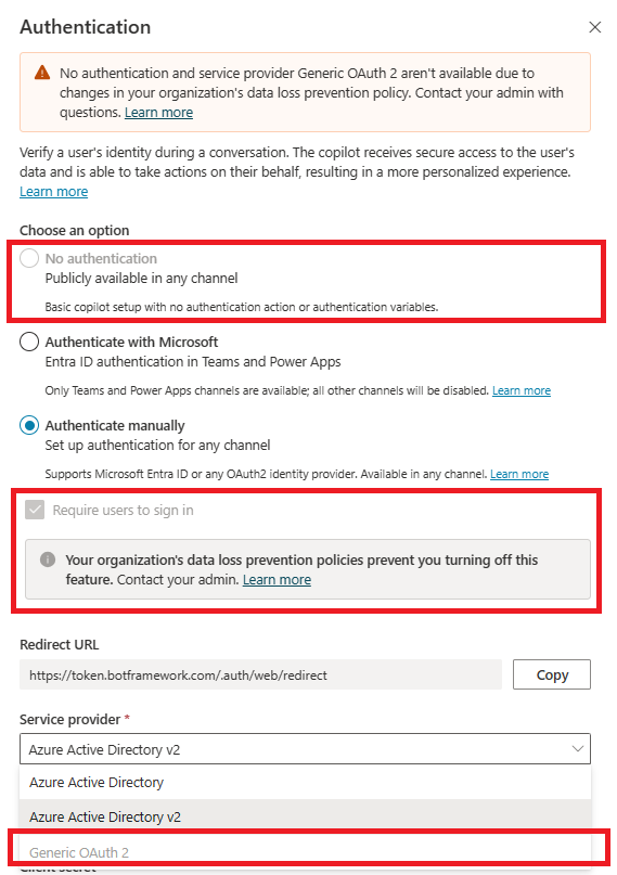 Captura de pantalla del panel de configuración de autenticación con la opción 'Autenticar manualmente' resaltada.