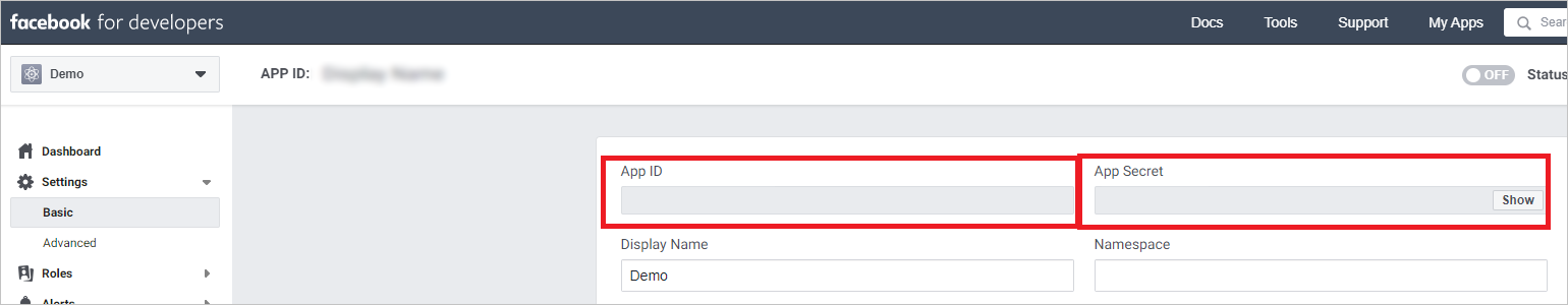 Obtener id. y secreto de la aplicación de Facebook.