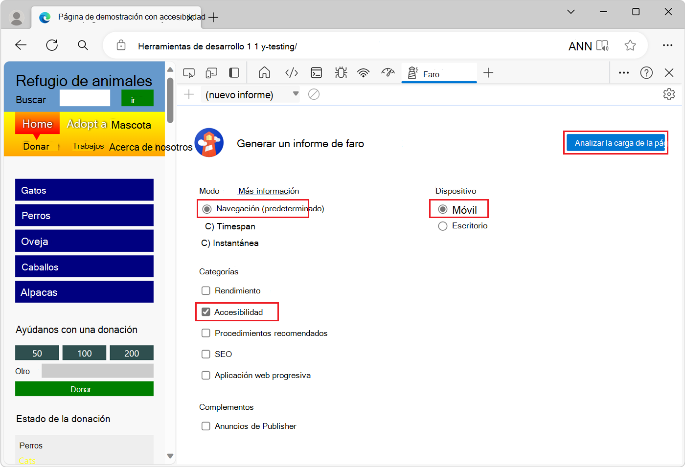 Opciones de configuración que se van a usar