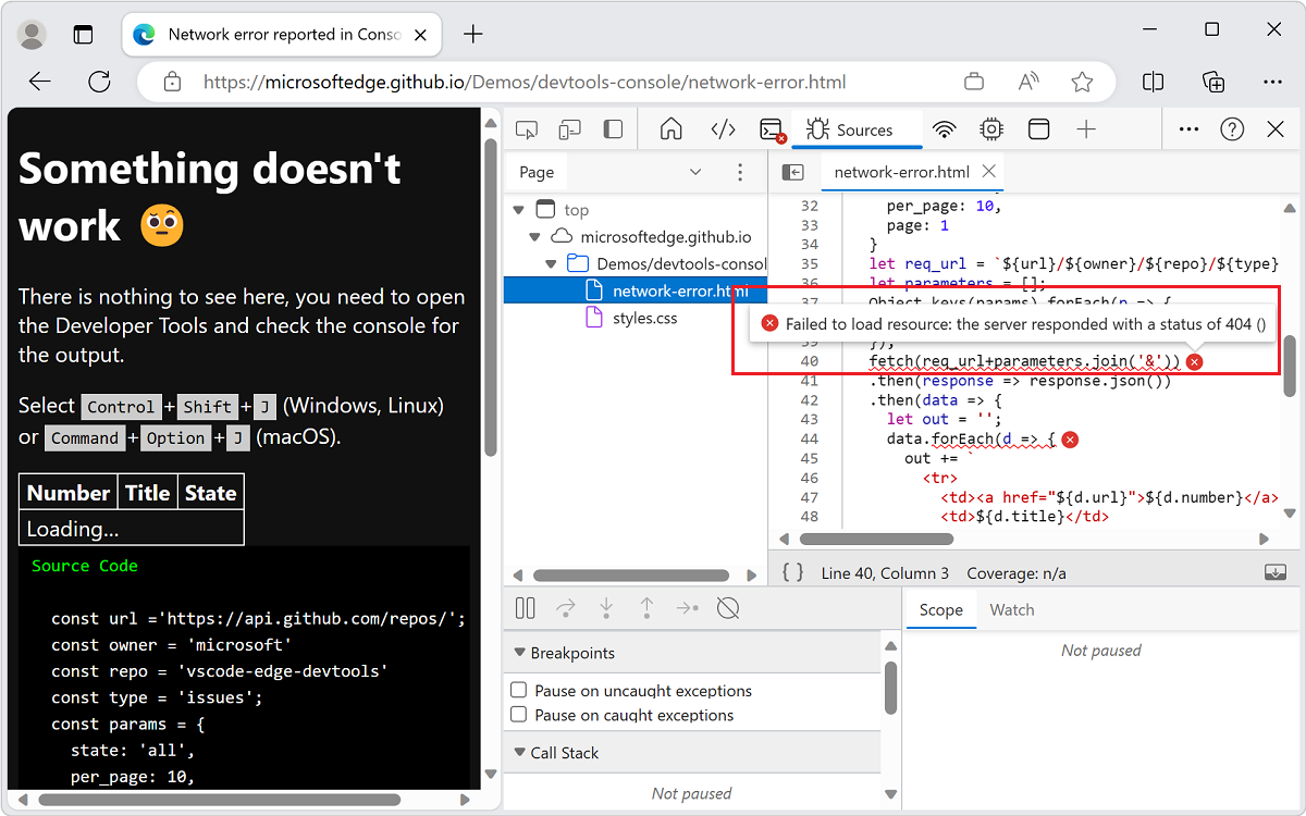 Para buscar el error en JavaScript, use la herramienta Orígenes.