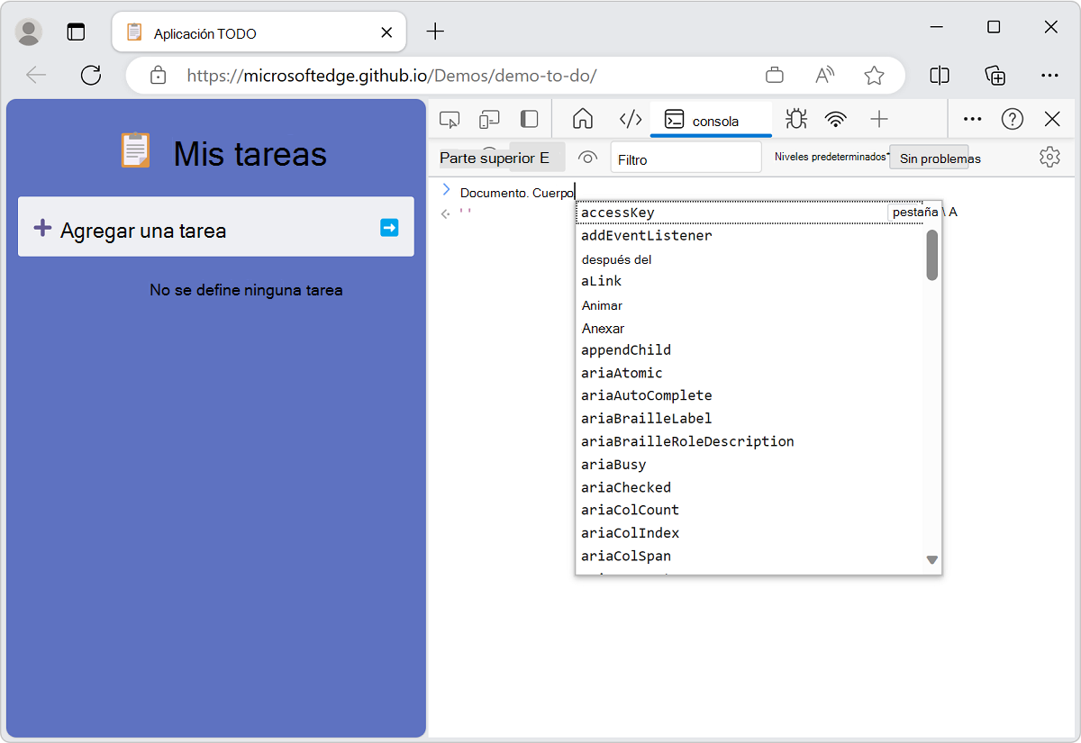 Autocompletar de consola de expresiones de JavaScript