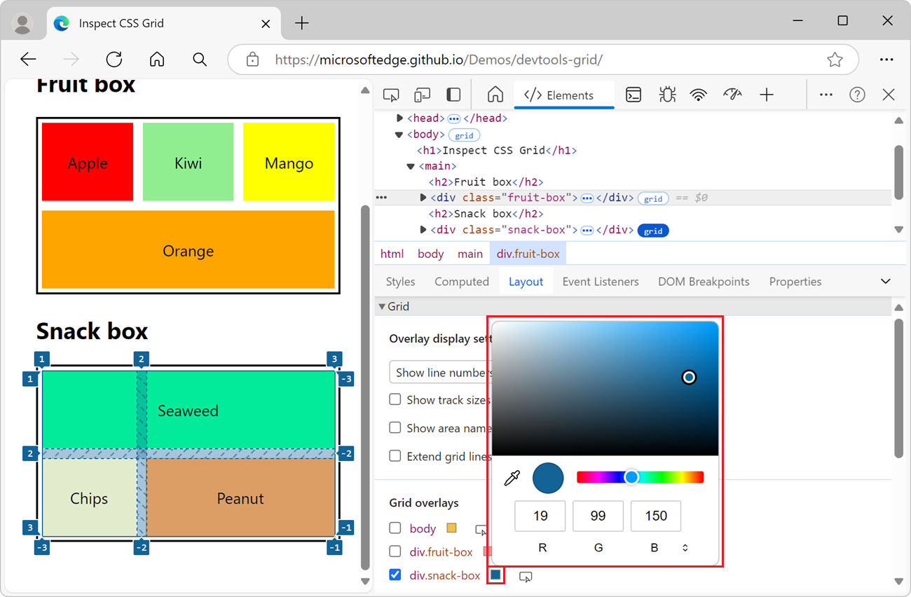 Personalización del color de superposición de cuadrícula