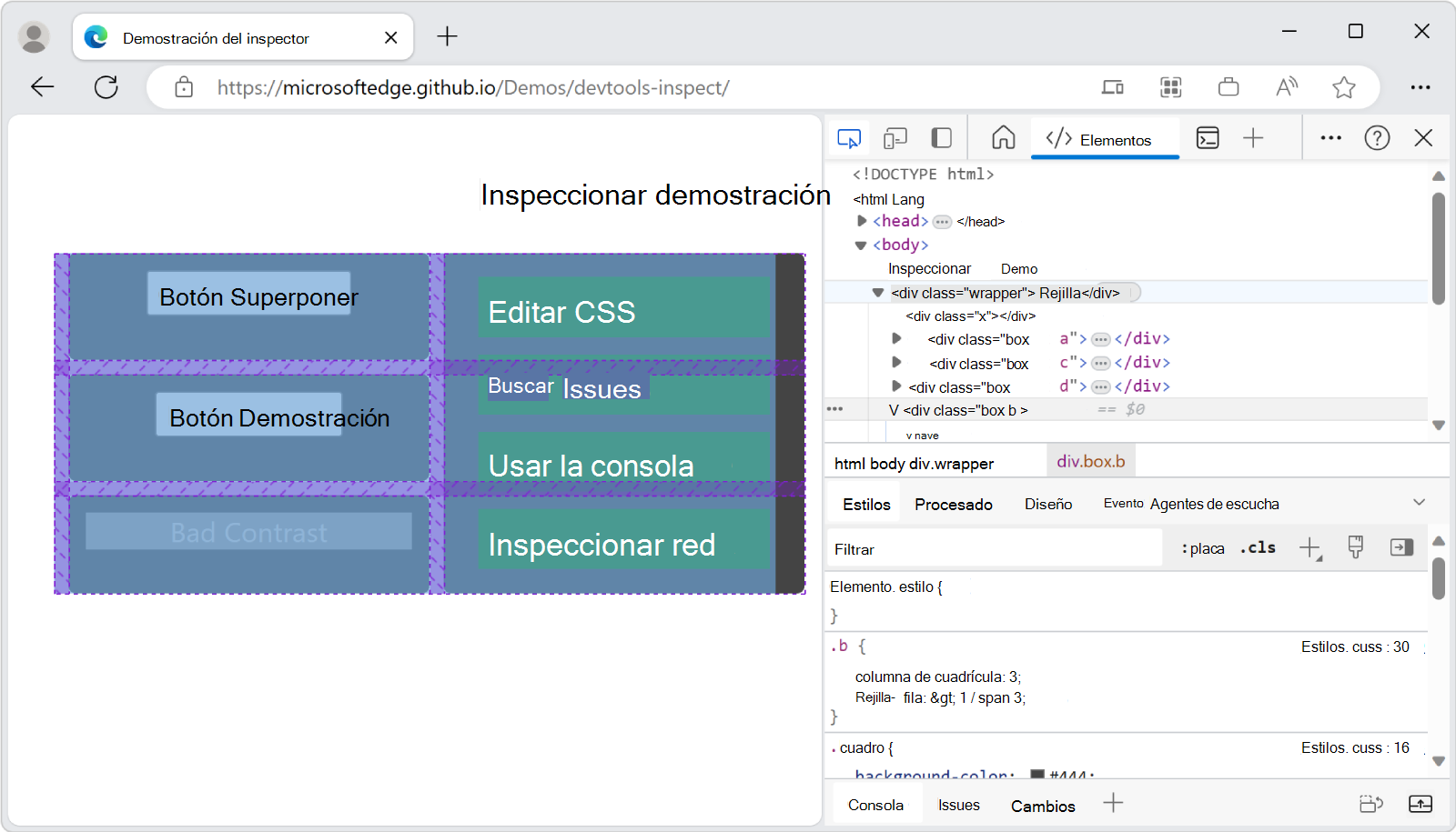 No se puede seleccionar un elemento que tenga una propiedad CSS de 