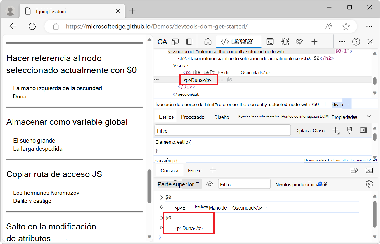 Resultado de la segunda expresión $0 en la consola