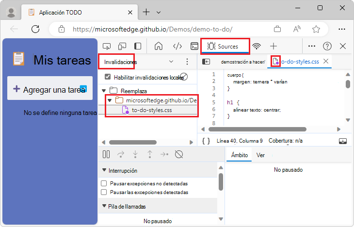 En el editor Orígenes, agregue el nombre del archivo a la lista de invalidaciones.