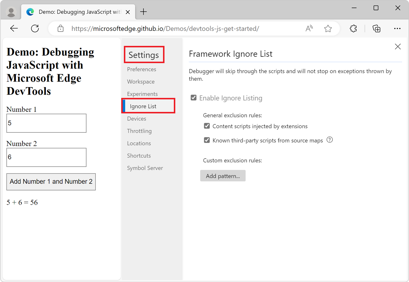 Adición de un script a la lista omitir desde la configuración