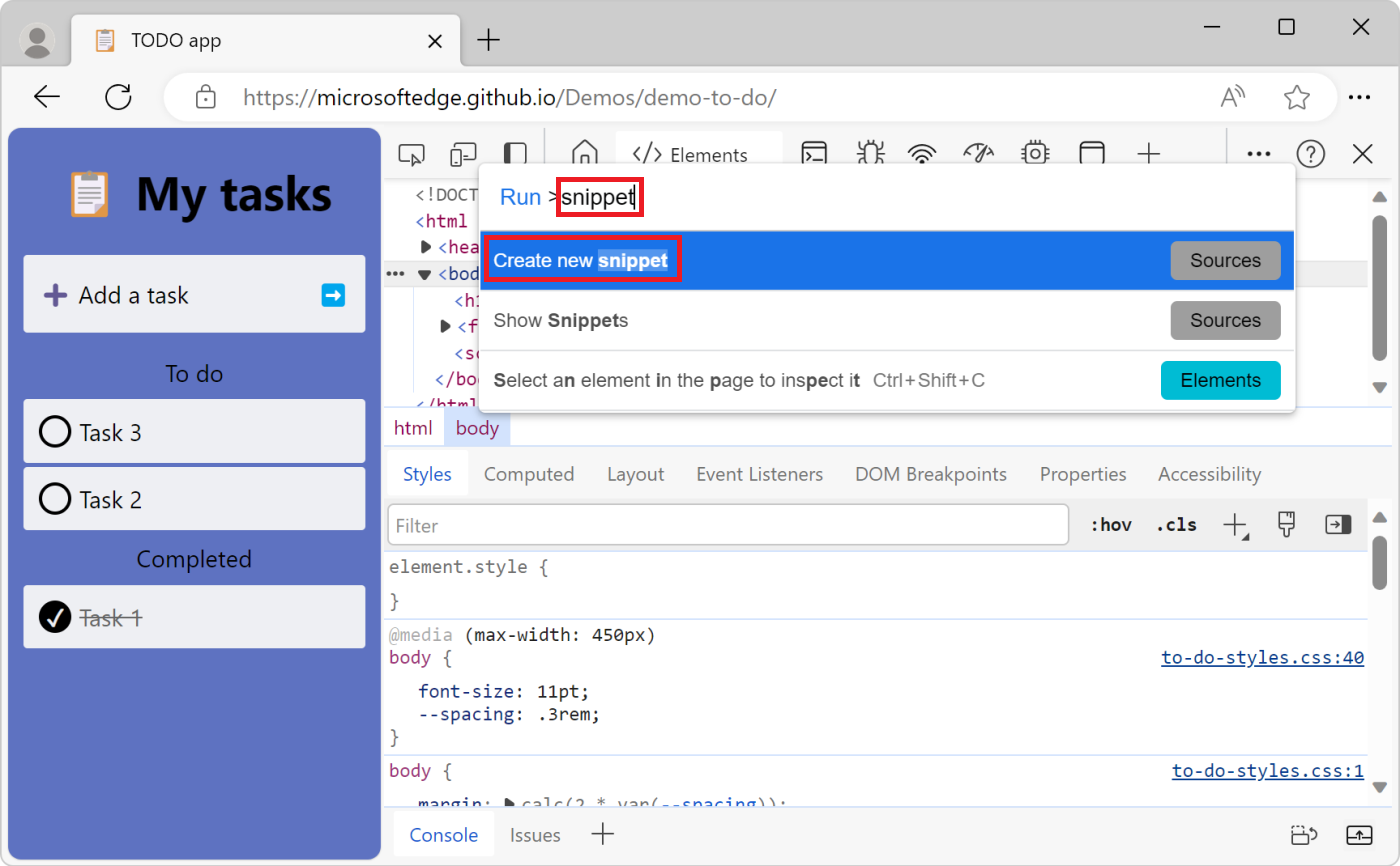 Comando para crear un nuevo fragmento de código