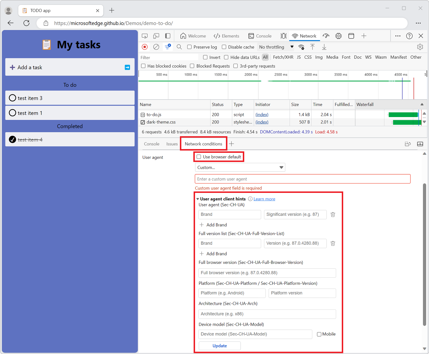 Configuración de sugerencias de cliente del agente de usuario