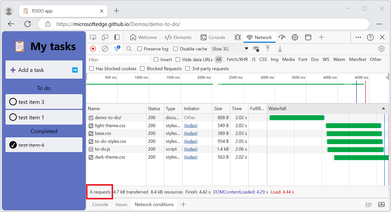 Número total de solicitudes desde que se abrieron DevTools