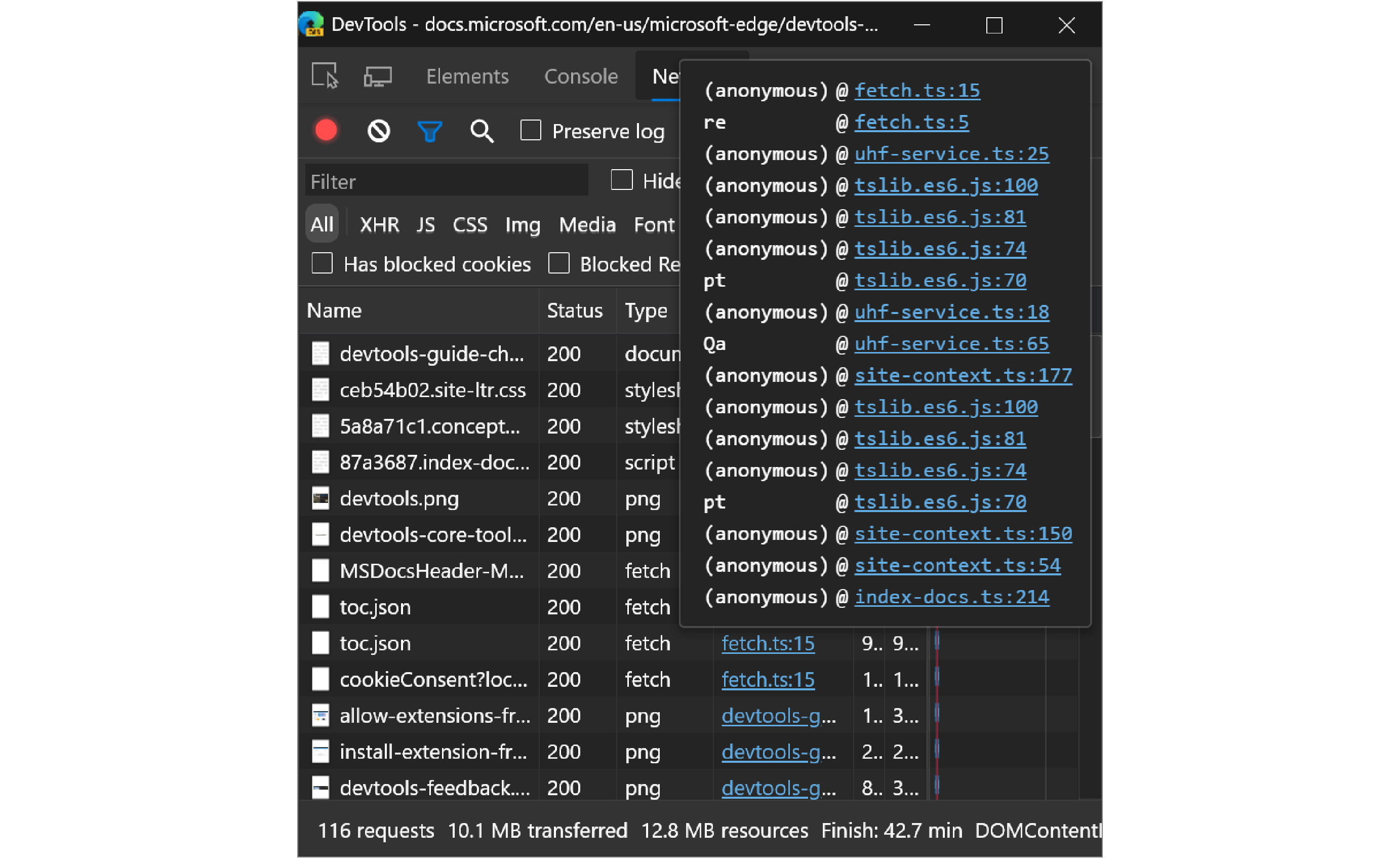 Información sobre herramientas del iniciador en Microsoft Edge 85