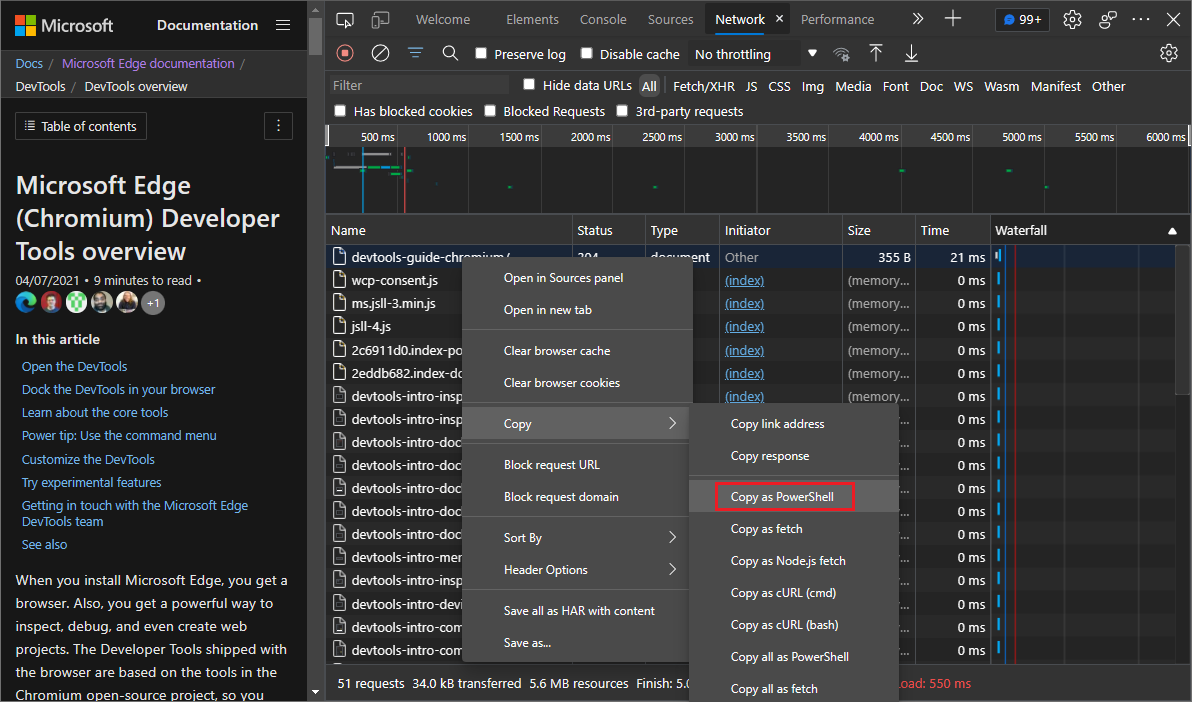 Comando Copiar como PowerShell