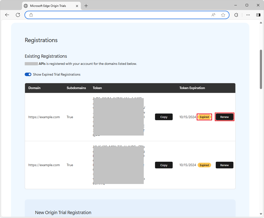 Interfaz de usuario para renovar un token