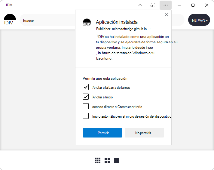 La aplicación 1DIV en su propia ventana, que muestra el cuadro de diálogo 