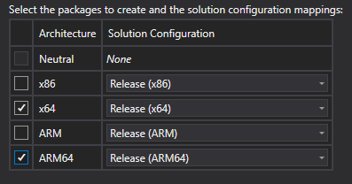 Selección de configuraciones de destino