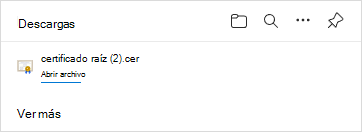 Archivo de certificado raíz que aparece en el cuadro de diálogo Descargas de Microsoft Edge