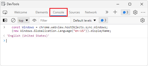 Uso de la consola de DevTools para probar la llamada a código nativo desde código del lado web