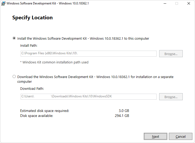 configuración de Windows SDK