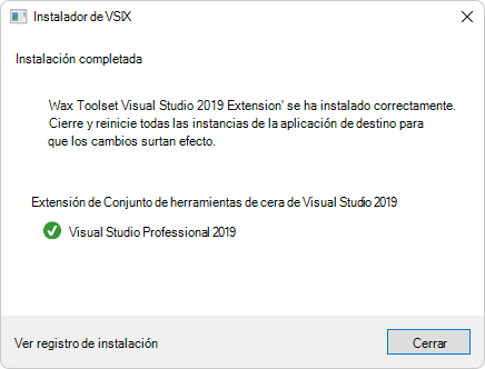 Instalador de VSIX: instalación completa: extensión de Visual Studio 2019 del conjunto de herramientas de WiX