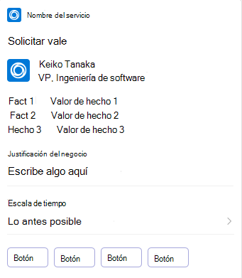 En el ejemplo se muestra una tarjeta de vale de solicitud de tarjeta adaptable en dispositivos móviles.