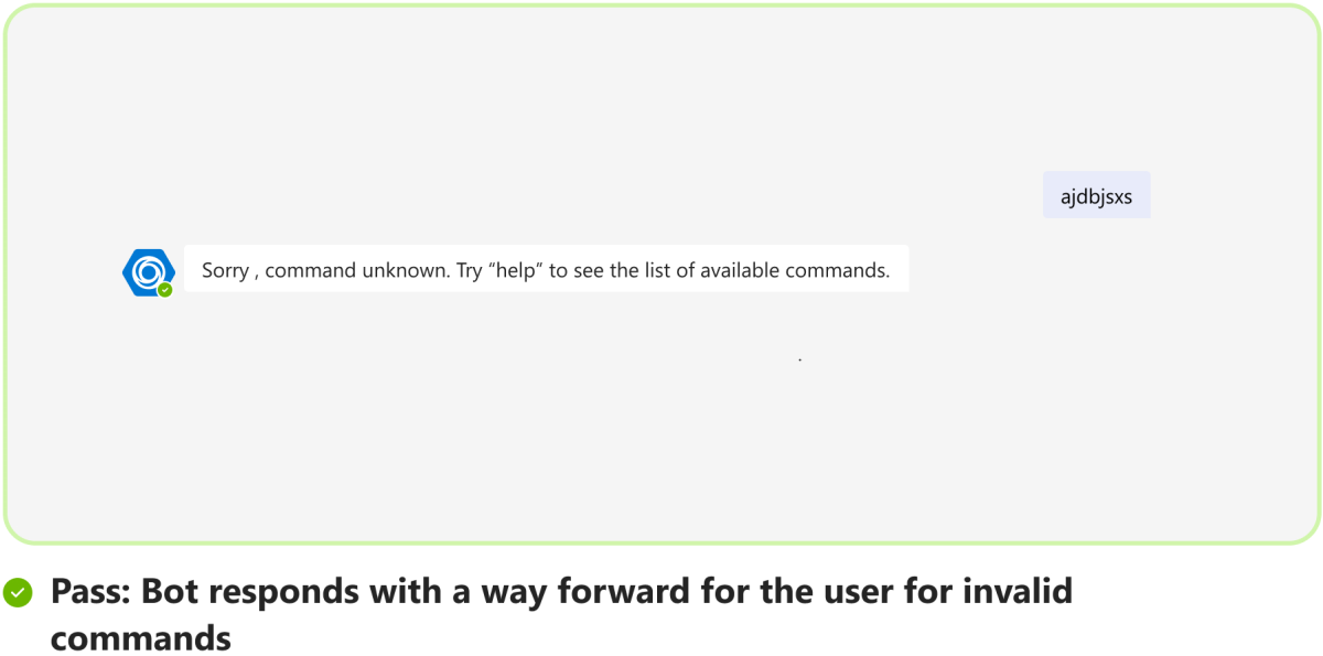 El gráfico muestra un ejemplo de bot que proporciona una manera de avanzar para un comando no válido.
