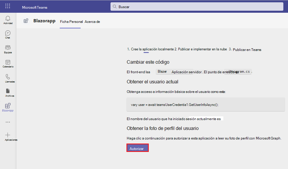 Captura de pantalla de Microsoft Teams con la opción Autorizar resaltada en rojo.