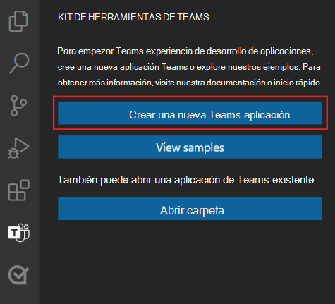 Capturas de pantalla que muestran la ubicación del vínculo Crear nuevo proyecto en la barra lateral del kit de herramientas de Teams.