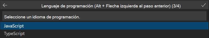 Captura de pantalla que muestra cómo seleccionar el lenguaje de programación.