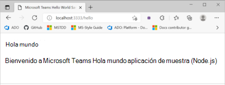 Captura de pantalla de la imagen que muestra Node.js página de hola del host local.